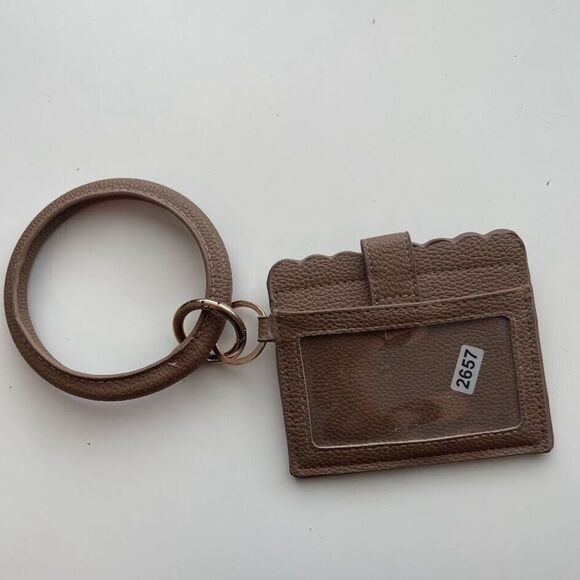 Key Chain Wallet Wristlet Card Holder Wallet Bracelet Brown Faux Pebbled Leather - Picture 5 of 5